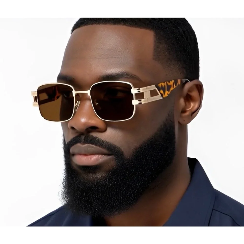 Mens Gold Square Sunglasses Brown Lens‎ Gangs Style Rapper Retro Hip Hop Frames